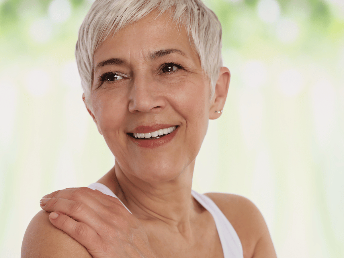 An older woman's portrait after her dermatology appointment.